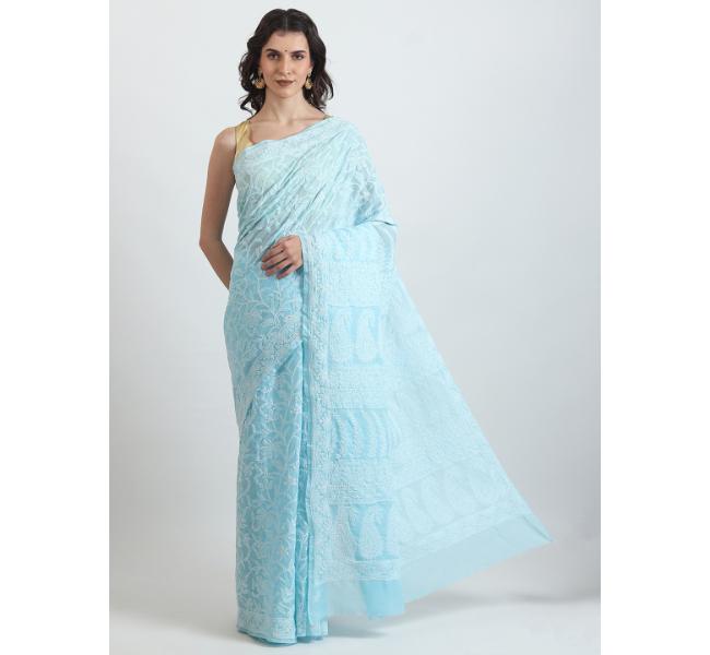 The Weavers Shop By Raavi Pure Cotton Indian Wear Hand Embroidery Chikankari Work Saree